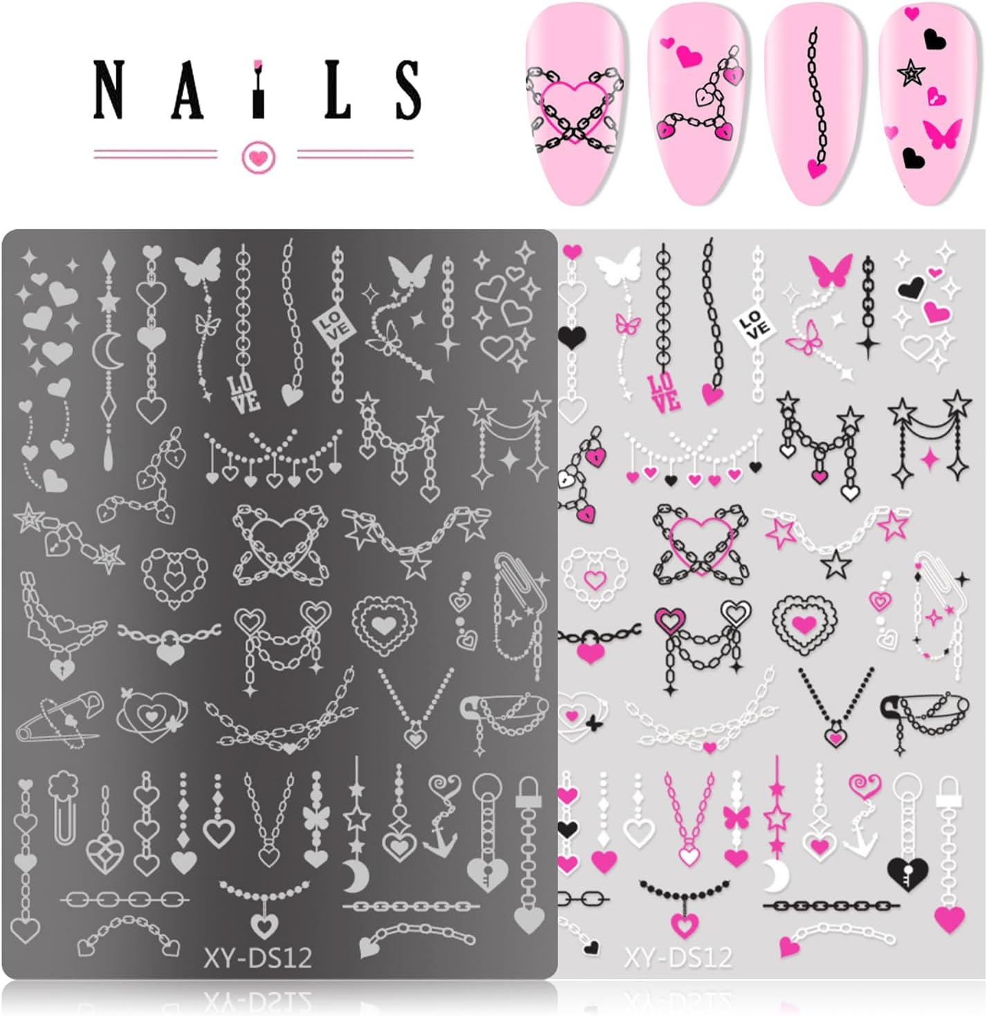 4Pcs Gothic Cute Nail Stamping Plate Set - Dark Kawaii Nail Art Templates, Stainless Steel Spooky Sweet Nail Stamp Plates with Skull & Lace Patterns for Halloween DIY Manicure Printing Tools-Velvo Beauty