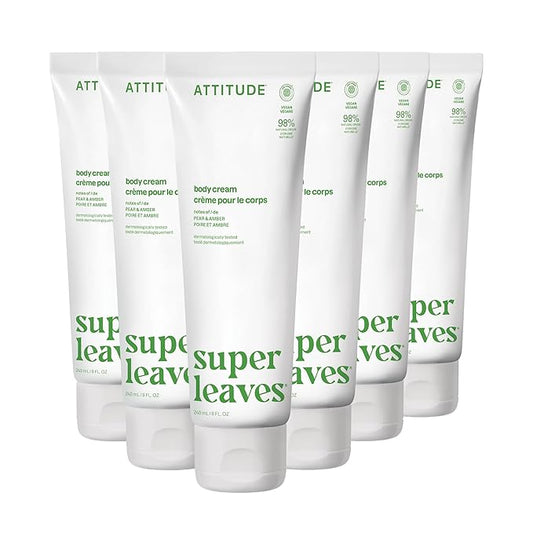 ATTITUDE Body Cream, Moisturizer for Dry Skin, EWG Verified, Vegan & Dermatologist-Tested, Deep Hydration, Pear & Amber Scent, 8 Fl Oz (Pack of 6)-Velvo Beauty