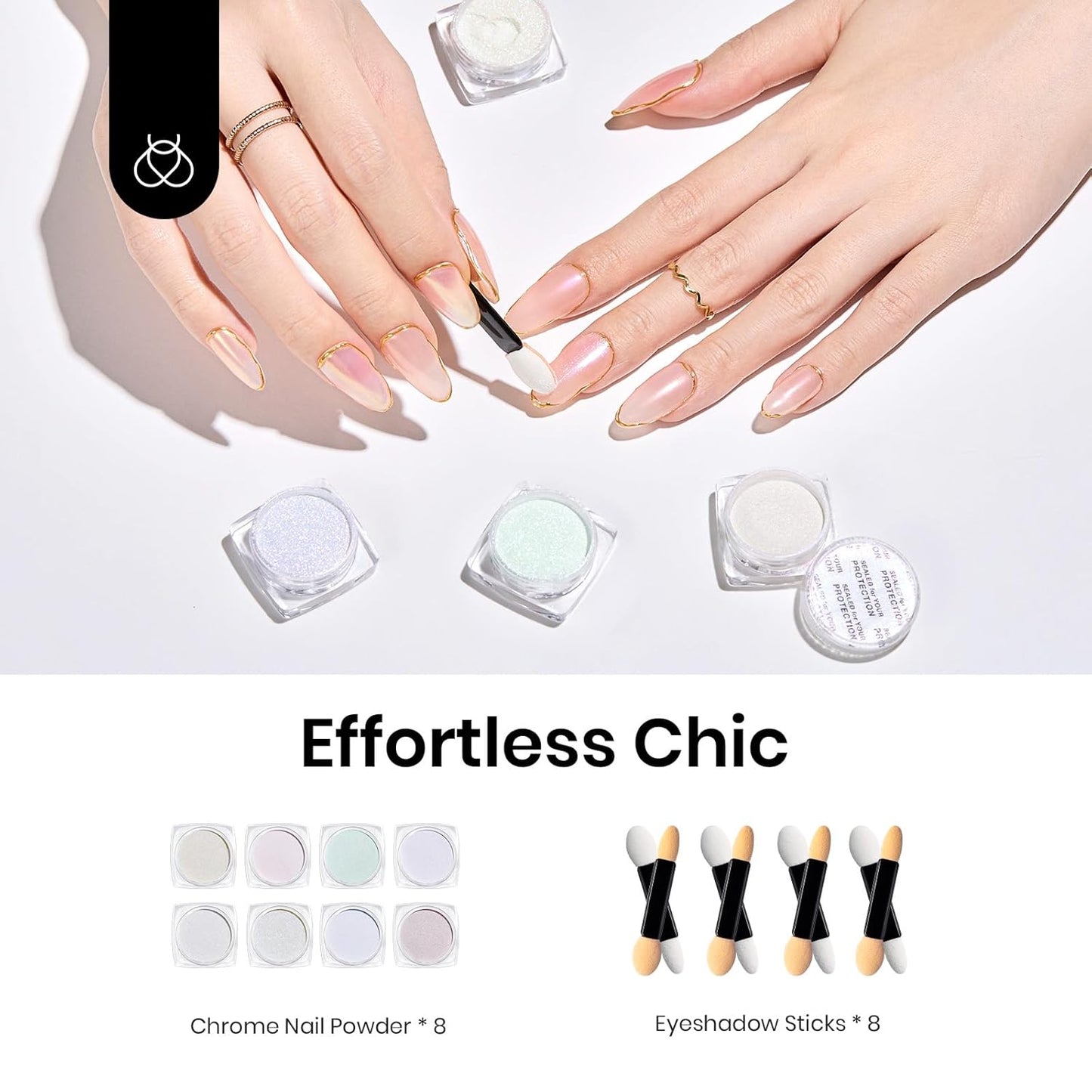 Beetles Chrome Nail Powder Metallic Mirror Effect, Holographic Aurora Mermaid Pearl Glitter, Chrome Powder for Gel Nails Manicure Nail Art Decoration 8 Colors 0.5g/Jar-Velvo Beauty