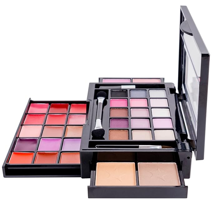 SHANY Fierce & Flawless All-in-One Makeup Set Compact with Mirror, 15 Eye Shadows, 2 Bronzers, 2 Blushes and 15 Lip/Eye Glosses, Makeup Applicators, Premium Giftable Packaging-Velvo Beauty