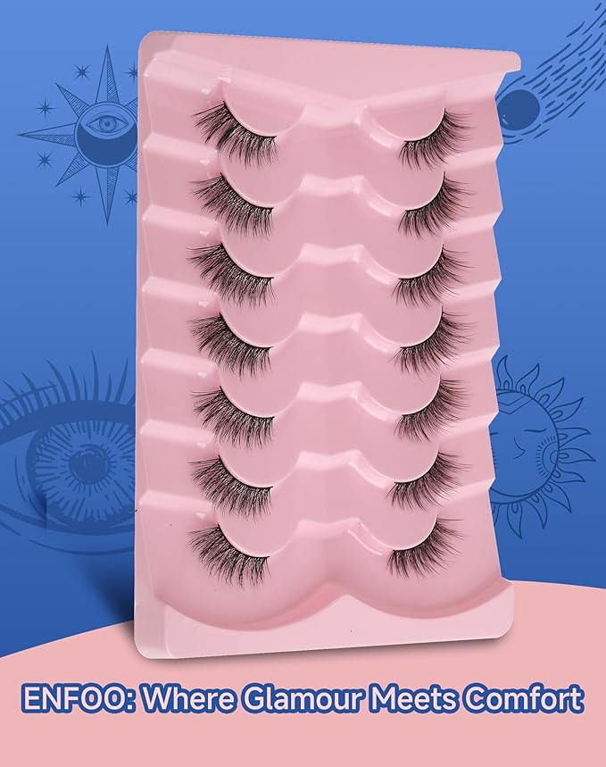 Half Lashes Natural Eyelashes Wispy Lashes Natural Look Cat Eyelashes False Corner Lash Soft Fluffy 3/4 False Eyelash 7 Pairs 14MM D19-Velvo Beauty