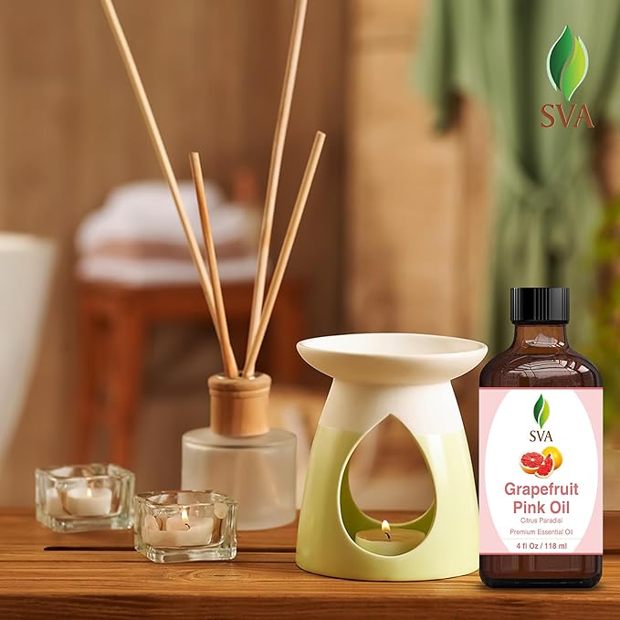 SVA Grapefruit Essential Oil Pink – 4 Fl Oz – 100% Natural Grapefruit Oil - for Diffuser, Hair Care, Face, Skin Care, Aromatherapy, Scalp and Body Massage, Soap and Candle Making - with Dropper-Velvo Beauty