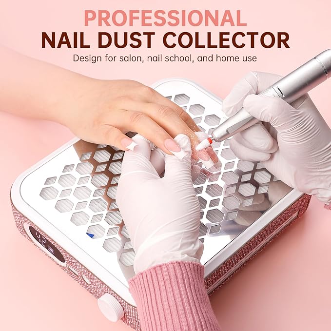 Nail Dust Collector, Rechargeable Dust Collector Nail Tech, Powerful Vacuum Fan Vent Dust Collector Extractor Dust Suction Machine for Acrylic Nails Polishing, Nail Salon&Home, Pink-Velvo Beauty