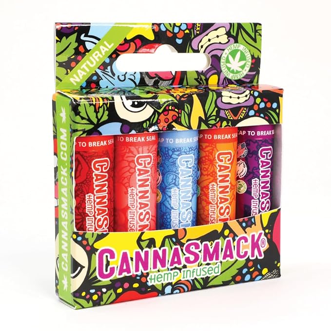 CannaSmack Natural Hemp Lip Balm - Sooth, Protect, & Moisturize Your Lips. 5 Flavors - Mango, Tropical, Peach, Berry, & Cherry - Beeswax, Hemp Seed Oil, Coconut Oil, & Vitamin E - Cruelty Free-Velvo Beauty