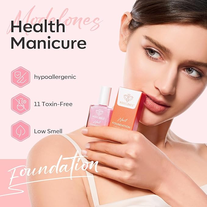 modelones Nail Strengthener, Sparkle Pink Nail Natural Concealer Foundation Polish Air Dry Nail Growth Polish for Damaged Nails Imperfection Masking Gifts for Women 15ml-Velvo Beauty