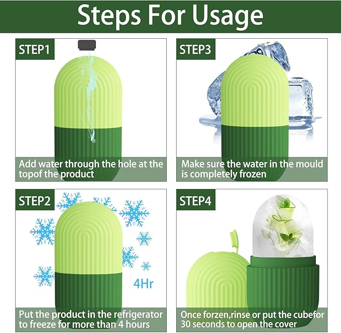 XHJRI Ice Roller Massager for Face, Eyes and Neck - Naturally Condition Skin, De-Puff Eye Bags, Reduce Migraine Pain - Reusable Silicone Ice Mold (Green)-Velvo Beauty