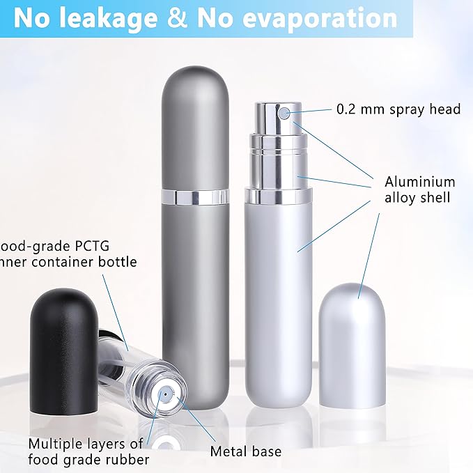 Travel Refillable Perfume Atomizer Bottle 3-Pack 5ml Leakproof Travel Perfume Refillable Bottle (Black Gray & Silver)-Velvo Beauty
