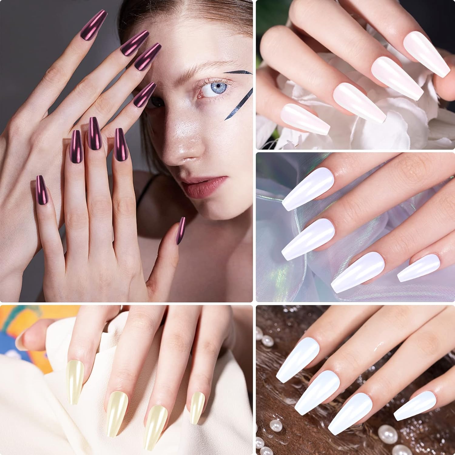 Artdone Chrome Nail Powder Metallic Mirror Effect Pigment Chrome Iridescent Aurora Nail Glitter Mermaid Pearl Glitter Dust Kit for Gel Polish Nail Art Decoration, Resin Craft-Velvo Beauty