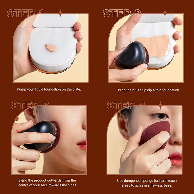 Jessup Foundation Brush with Makeup Sponge, Black Makeup Brush Flat Top Kabuki Brush for Liquid Blending Stippling, T881-Velvo Beauty