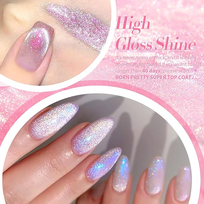 Born Pretty Cat Magnetic Eye Gel Nail Polish, Mermaid Aurora Holographic Pink Blue Green Yellow Gel Polish, Soak Off U V LED Gel Polish Nail Art Design Manicure Salon DIY Home 7ML 6PCS-Velvo Beauty