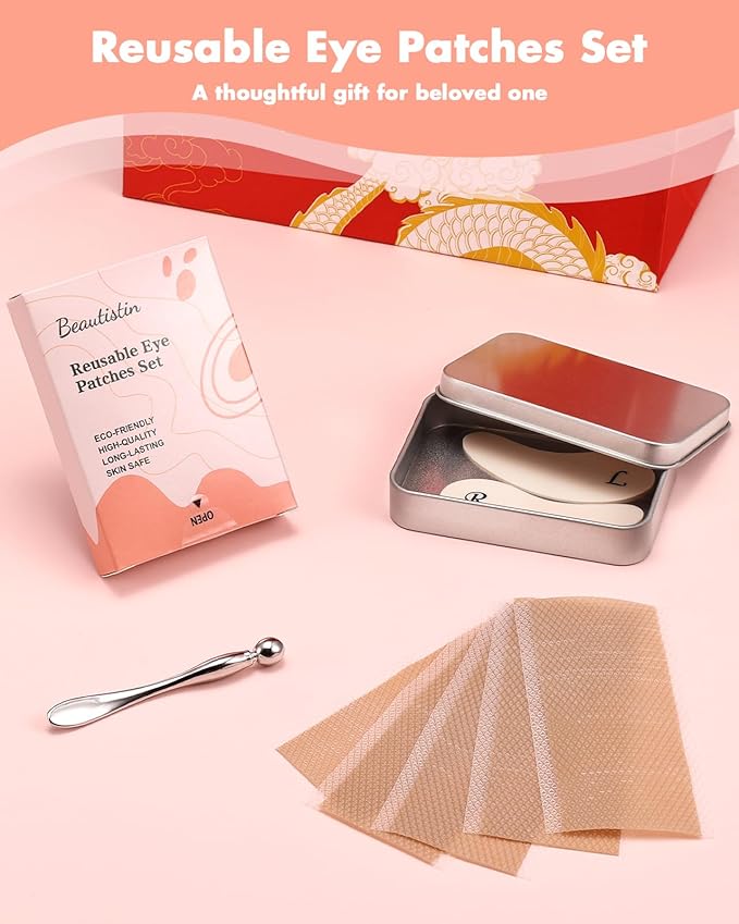 Under Eye Patches Silicone - Reusable Eye Patches + Silicone Fixing Tape Cuttable, Eye Wrinkle Patches, Reusable Eye Mask, Plump Fine Lines & Wrinkles, Eye Cream Applicator + Tin Case-Velvo Beauty