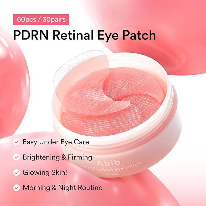 Abib PDRN Retinal Eye Patch Glow jelly 60 Patches, Korean Under Eye Patches for Puffy Eyes and Dark Circles, Anti-Wrinkle, Collagen, Caffeine, Niacinamide-Velvo Beauty