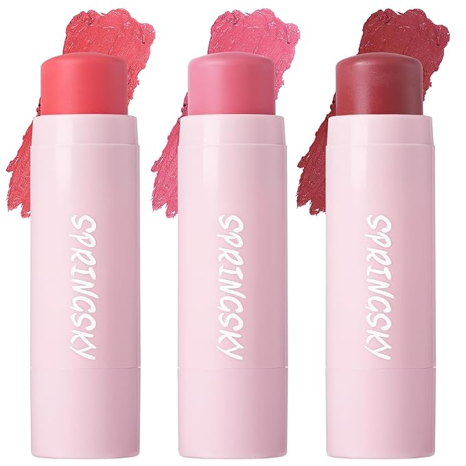 Face Stick Trio 3Pcs Multi-Use Makeup Blush Sticks, Buildable Blendable Lightweight Cream Blush Stick for Cheeks Make Up For Women 3-in-1 Blusher and Lip Makeup Sticks (04)-Velvo Beauty