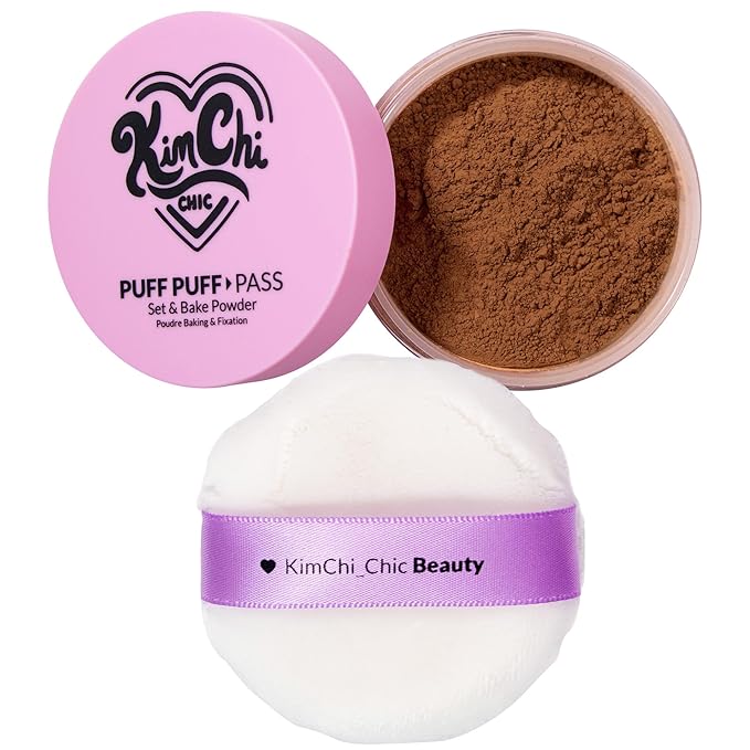 Kimchi Chic Beauty Puff Puff Pass Set and Bake Powder, Loose Face Powder with Extra Fluffy Setting Powder Puff, Soft Brown Face Makeup for Uneven Skin Tone, 07 Cocoa-Velvo Beauty