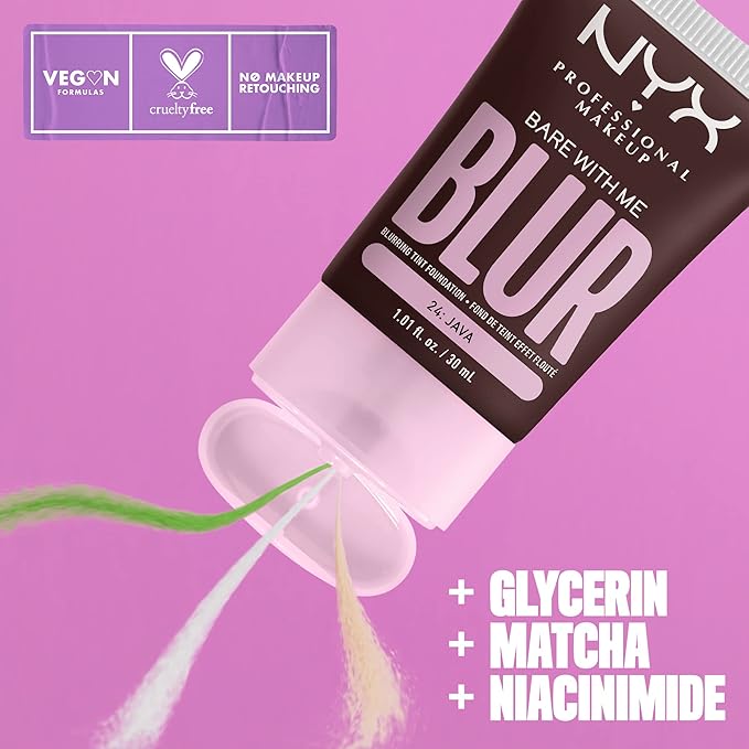 NYX PROFESSIONAL MAKEUP Bare With Me Blur Skin Tint Foundation Make Up with Matcha, Glycerin & Niacinamide - Java-Velvo Beauty