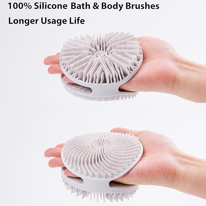 2 PC Silicone Exfoliating Body Scrubber, Silicone Body Shampoo Brush, Soft Silicone Loofah for Sensitive Skin, Shower Silicone Hair Scalp Massager, Easy to Clean, Lather Well(Gray&Green)-Velvo Beauty