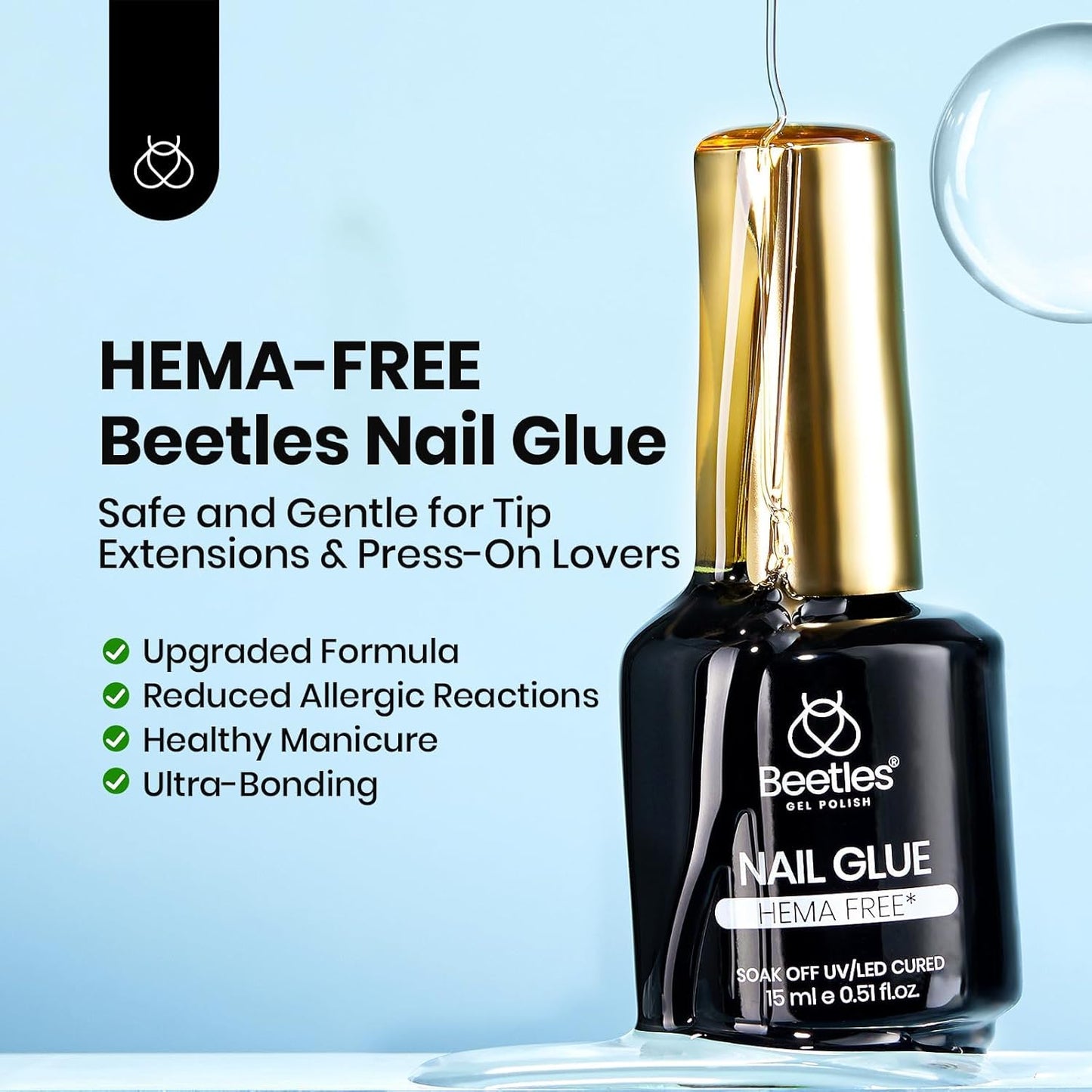 Beetles 2Pcs 15ml HEMA-Free Nail Glue Gel for Acrylic Nail Tips & Clear Press On Nails, Super Strong U V Nail Glue for Nail Extensions, DIY Long Lasting Nail Gel Kit-Velvo Beauty