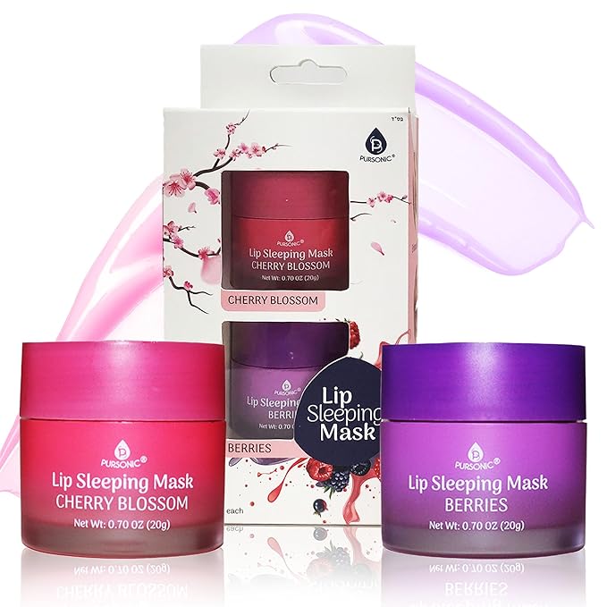 PURSONIC Lip Mask Overnight for Ultimate Lip Care - Hydrating Lip Moisturizer for Plump Lips Infused with Double Flavor Cherry Blossom and Berries - 2 Packs-Velvo Beauty