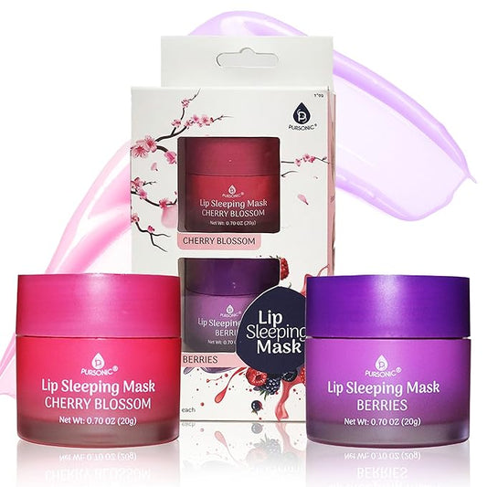 PURSONIC Lip Mask Overnight for Ultimate Lip Care - Hydrating Lip Moisturizer for Plump Lips Infused with Double Flavor Cherry Blossom and Berries - 2 Packs-Velvo Beauty