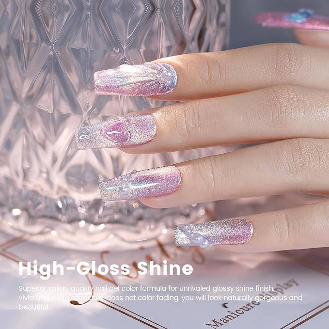 RARJSM Aurora Mermaid Cat Eye Gel Nail Polish Set 6 Colors Velvet Silver Glitter Pink Green Blue Purple Galaxy Star Shimmer Gel Polish with Magnetic Stick UV LED Curing Requires Soak Off Home Salon-Velvo Beauty