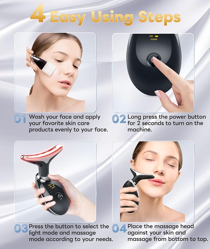 Light Based Multifunctional Facial Massager, 7 Color Portable Face Massager Tool for Skin Care, Glossy Black-Velvo Beauty