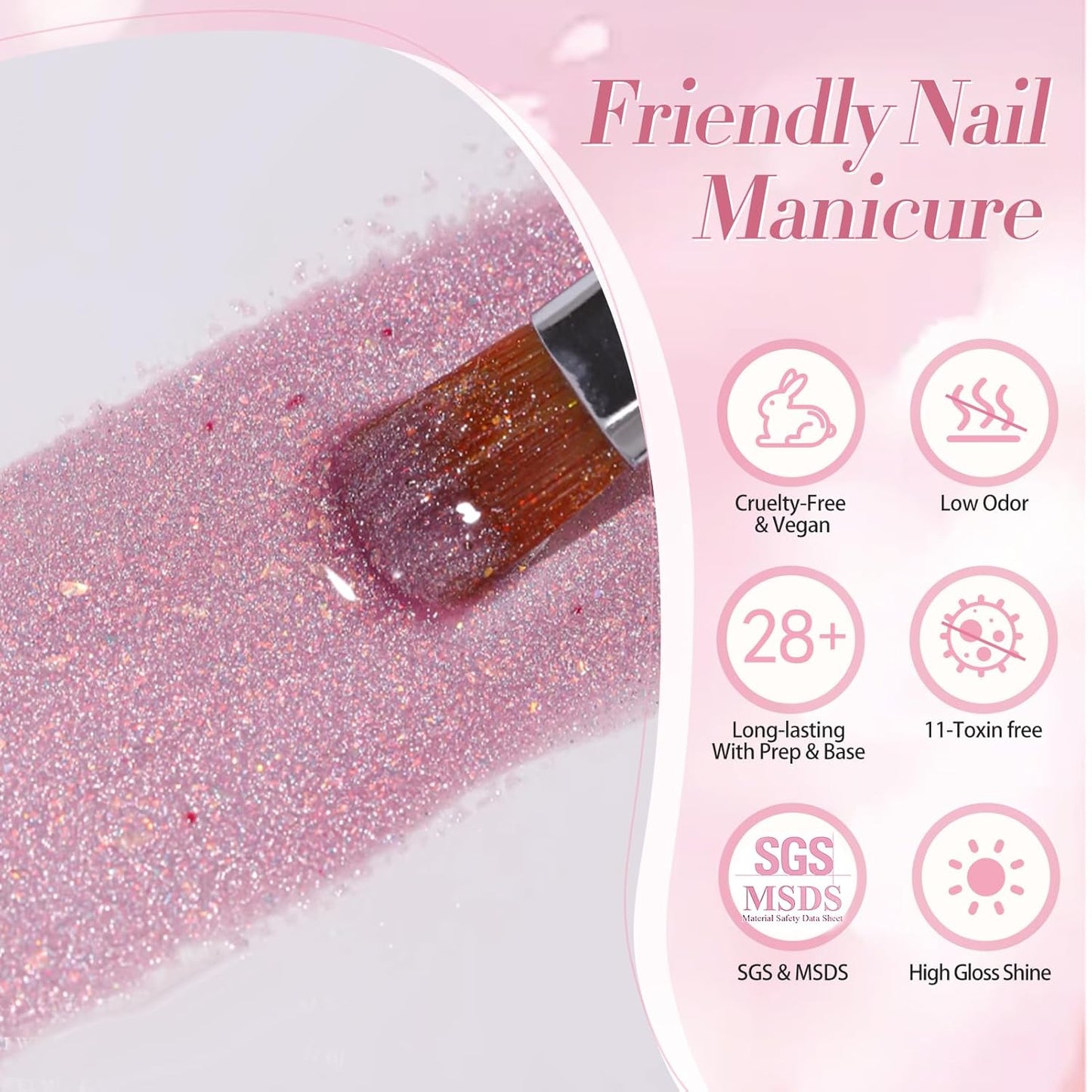 Born Pretty Cat Magnetic Eye Gel Nail Polish,Color Changing Pink Sliver Glitter Cat Magnetic Gel Nail Polish for Nail Art Manicure Salon DIY at Home 15ML-Velvo Beauty