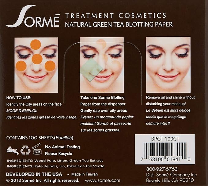 Sorme' Treatment Cosmetics Blotting Paper, Green Tea, 0.5 oz.-Velvo Beauty