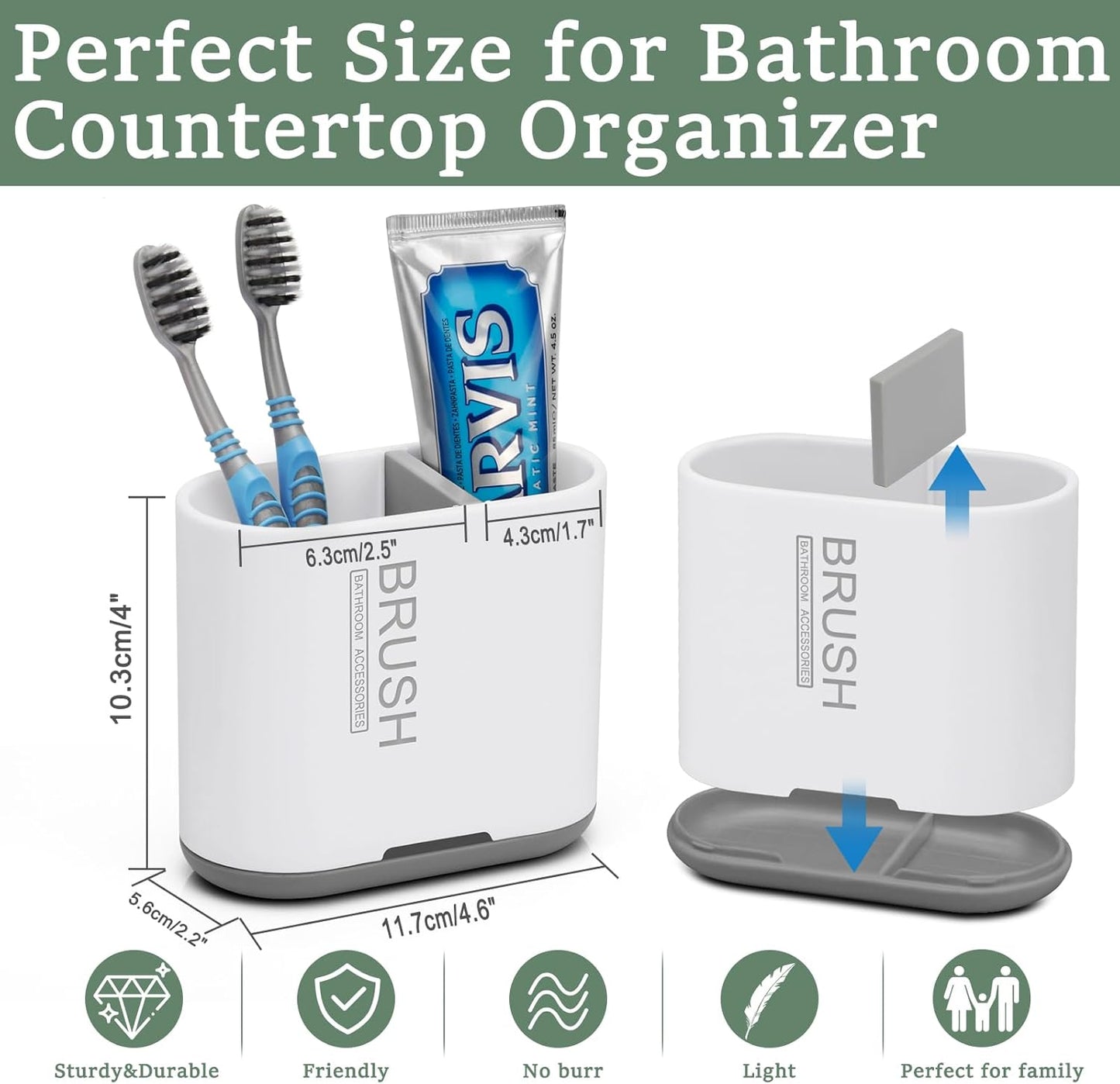Chintu Toothbrush and Toothpaste Holder with Divider for Bathroom Countertop Organizer, Detachable for Easy Clean,Electric Toothbrush Holders Storage Caddy for Family (White/Gray)-Velvo Beauty