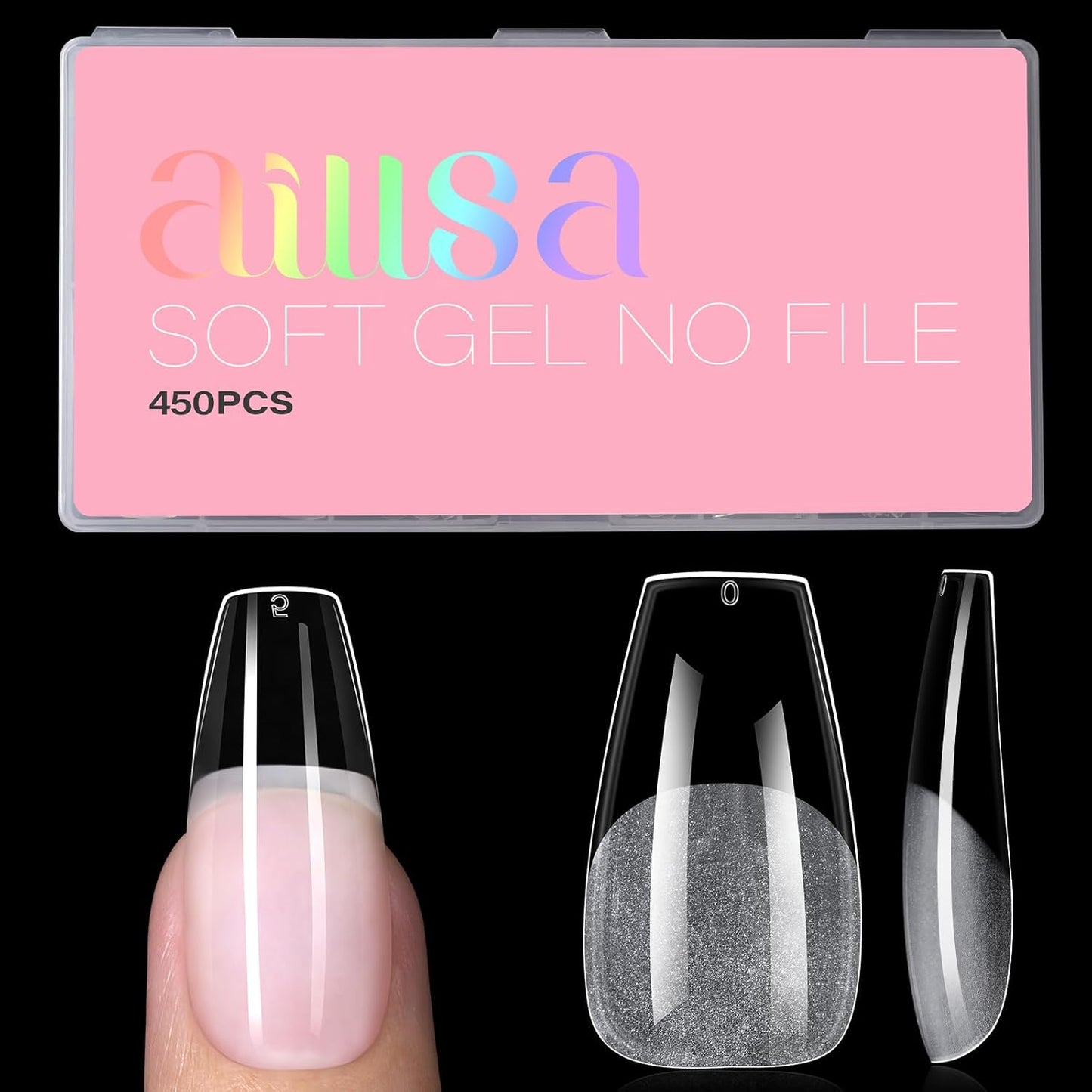 AILLSA Long Coffin Nail Tips - 450pcs Thickened Pre-shaped False Nail Tips Half Matte Nails Tips, Acrylic Fake Nails Extension for Home Salon DIY-Velvo Beauty