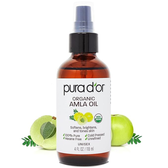 PURA D'OR Organic Amla Oil (4oz / 118mL) 100% Pure USDA Certified Premium Grade Natural Moisturizer, Cold Pressed, Hexane-Free Base Carrier for DIY Skin Care Men & Women, Pack of 1, 0.5 pounds-Velvo Beauty
