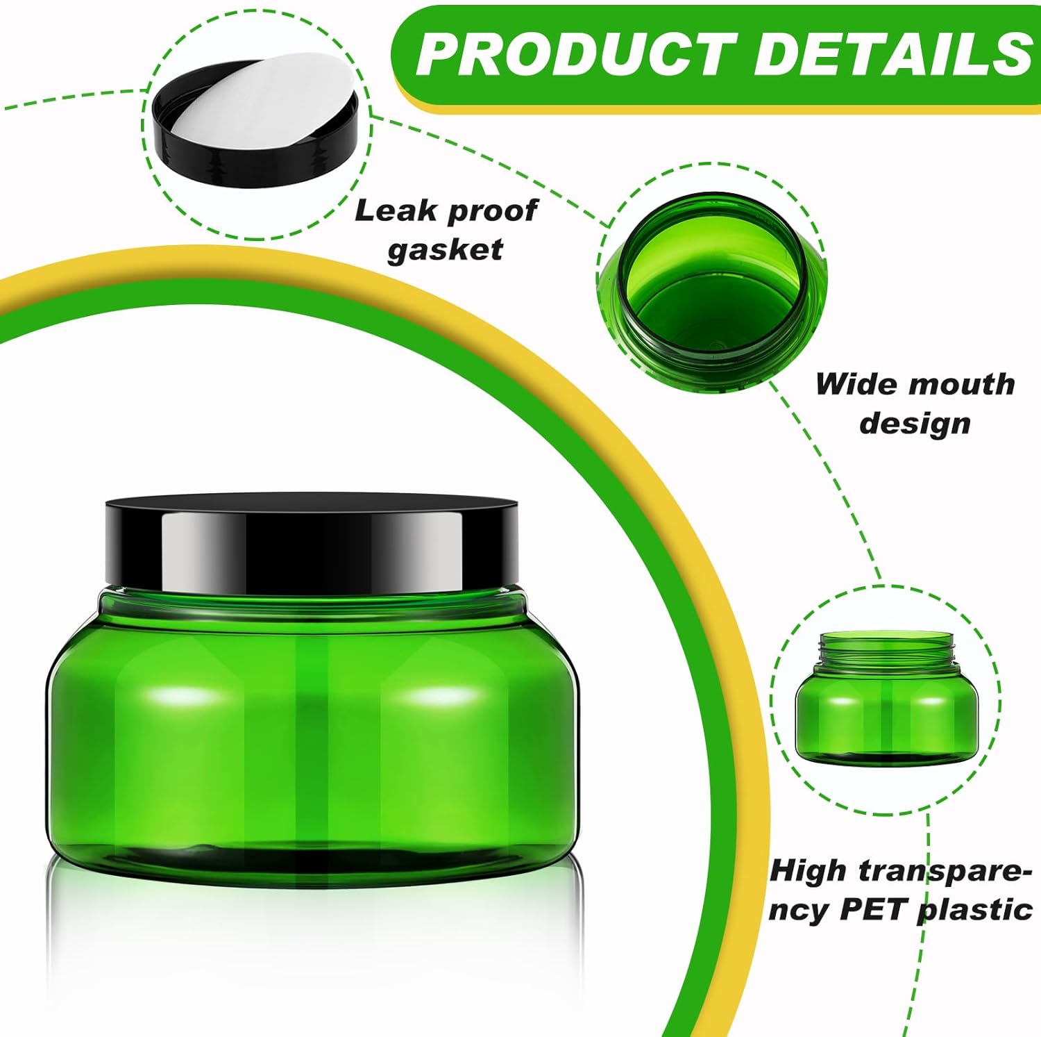 Tessco 24 Pack Plastic Jars with Lids Labels Empty Clear Plastic Jars Round Refillable Cosmetic Containers Body Butter Containers Bulk Sugar Scrub Bottle for Make Up(8 oz,Green, Black)-Velvo Beauty