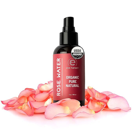 Eve Hansen Organic Rose Water Spray – Pure Rosewater Face & Hair Mist for Hydration & Refreshing Glow | Facial Toner & Makeup Setting Spray | Alcohol-Free & Vegan | 4 oz-Velvo Beauty