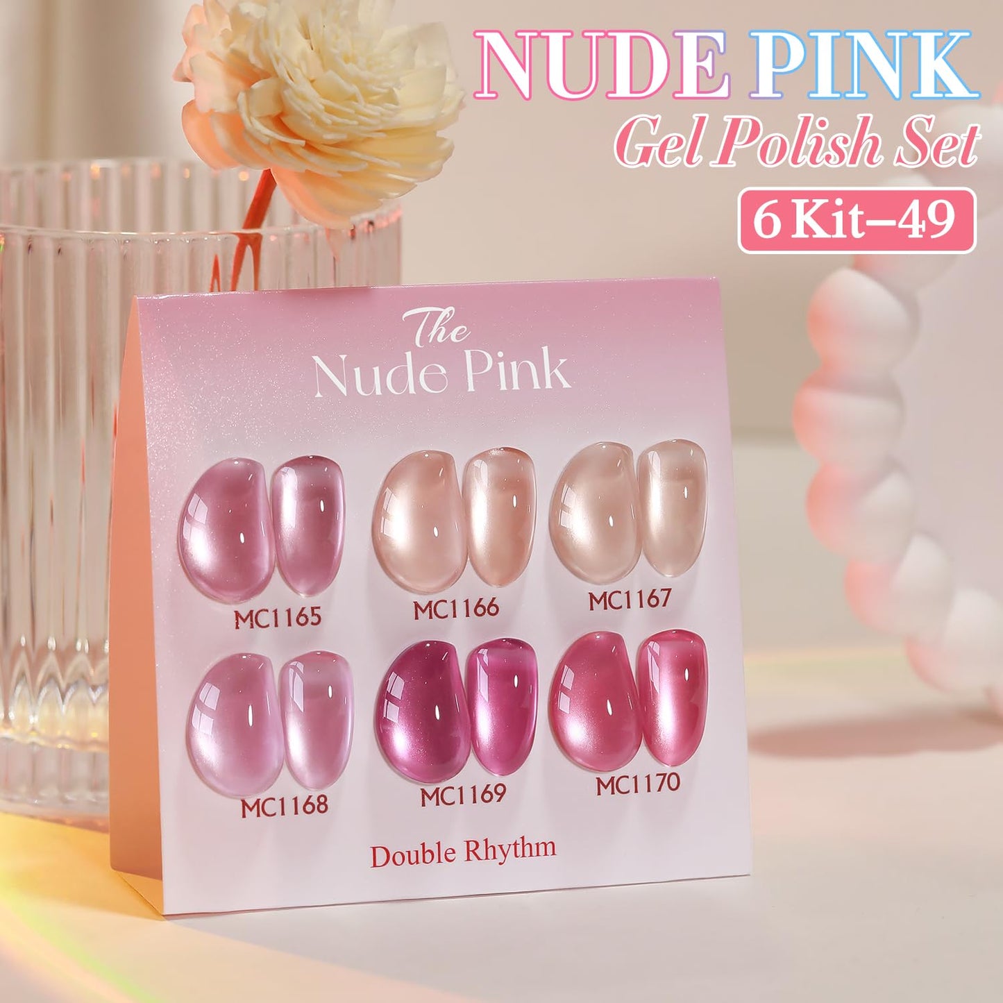 Double Rhythm 6 Colors Cat Eye Gel Polish Set Shimmer Glitter with Magnet Holographic Reflective Magnetic UV Nail Art Kit (6-Kit-49)-Velvo Beauty