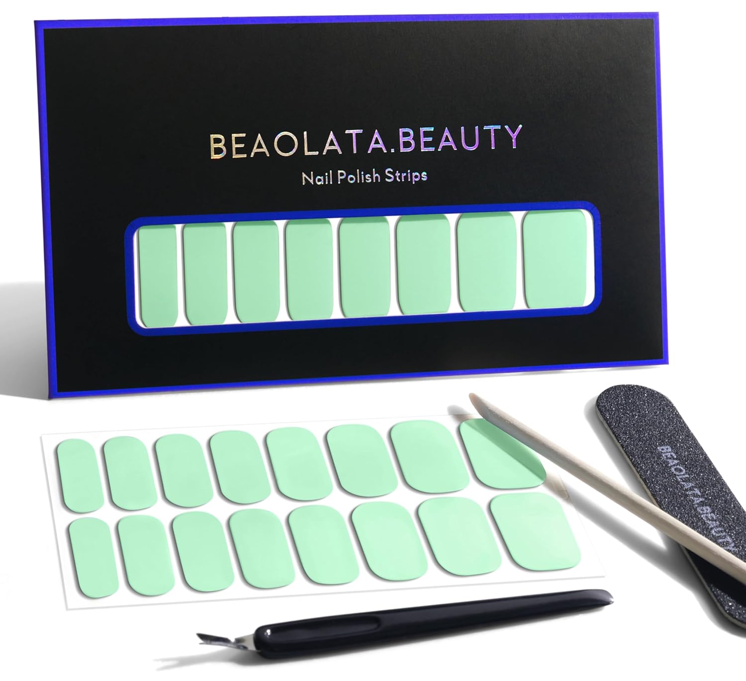Nail Polish Strips, 32PCS Salon Quality Wraps, Long Lasting Gel Nail Stickers for Women Easy Apply& Remove (Light Blue Mint)-Velvo Beauty