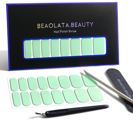 Nail Polish Strips, 32PCS Salon Quality Wraps, Long Lasting Gel Nail Stickers for Women Easy Apply& Remove (Light Blue Mint)-Velvo Beauty