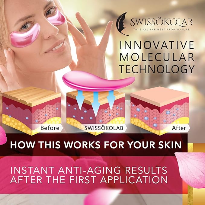 SWISSÖKOLAB Under Eye Patches For Puffy Eyes 24k Gold Eye Mask Dark Circles And Puffiness Collagen Eye Gel Pads Moisturizing & Reducing Wrinkles Anti-Aging Hyaluronic Acid (Japanese Series)-Velvo Beauty