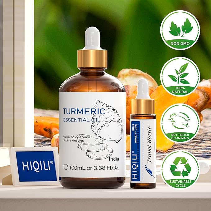 HIQILI 100ML Turmeric Oil for Face Skin Care, Aromatherapy,100% Pure, Use After Dilution- 3.38 Fl Oz-Velvo Beauty