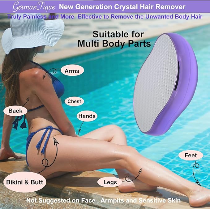 Crystal Hair Eraser,Natural Crystal Hair Remover,Reusable Painless Nano Glass Hair Removal Device Without Shaver,Gentle Crystal Epilator and Exfoliator for Soft Silky Skin(Violet)-Velvo Beauty