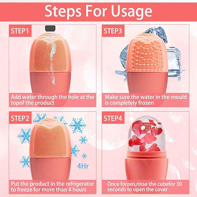 XHJRI Ice Face Roller Massager,Ice Cube Roller for Face, Eyes and Neck Naturally Conditioning and Skin Care,De-Puff Eye Bags,Reduce Migraine Pain,Reusable Massage Silicone Ice Mold (New Pink)-Velvo Beauty