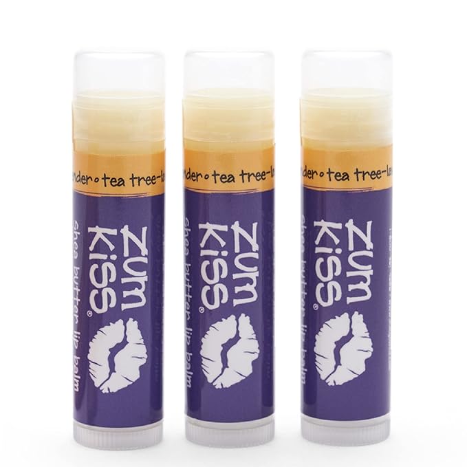 Zum Tea Tree-Lavender Kiss Stick (Pack of 3) with Certified Organic Sunflower Seed Oil, Beeswax, Shea Butter, Pure Essential Oils, Candelila Wax, Vitamin E and Honey, 0.15 oz-Velvo Beauty