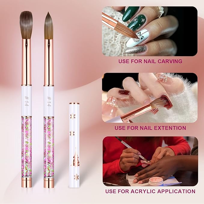 Acrylic Nail Brush Size 14,KEMEISI 100% Pure Kolinsky Nail Art Brushes Sturdy Handle Oval Shaped Acrylic Powder Nail Design Tools for Professional Manicure DIY Home Salon (White)-Velvo Beauty