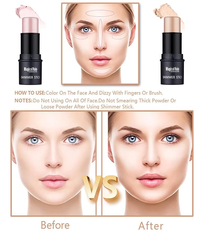 4 Pcs Cruelty-Free Waterproof Highlighter Makeup Sticks Shimmer Illuminator and Blush Stick Face Contour Cosmetics Set Easy To Use Blends Effortlessly-Velvo Beauty