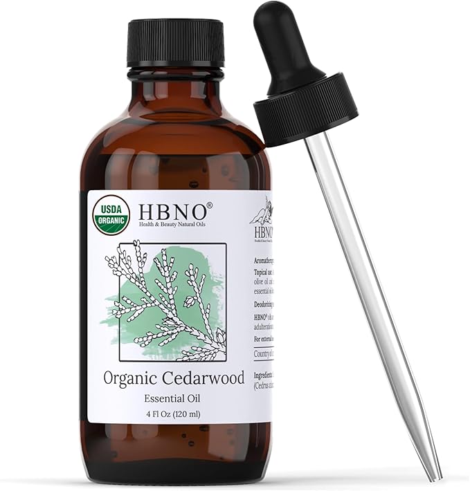 HBNO Organic Cedarwood Essential Oil - Huge 4 oz (120ml) Value Size - USDA Certified Organic Cedarwood Essential Oil for Aromatherapy, Soap Making, DIY, Fragrances, Diffuser.-Velvo Beauty