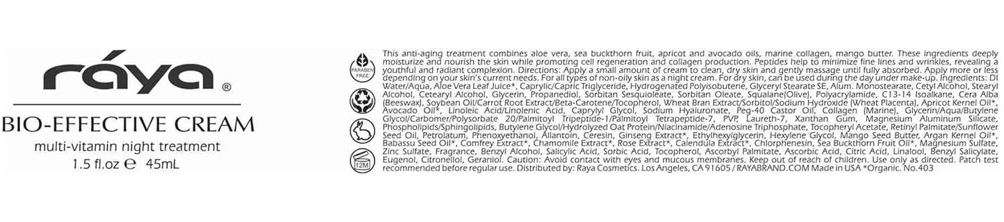 Raya SPA Bio-Effective Night Cream | Deep Recovery Anti-Aging Facial Moisturizer | Firming & Wrinkle Repair | Overnight Face Care for Tone Reviving & Beauty Sleep | Non-Oily Renewing Cream-Velvo Beauty