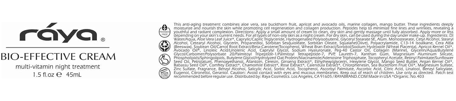 Raya SPA Bio-Effective Night Cream | Deep Recovery Anti-Aging Facial Moisturizer | Firming & Wrinkle Repair | Overnight Face Care for Tone Reviving & Beauty Sleep | Non-Oily Renewing Cream-Velvo Beauty