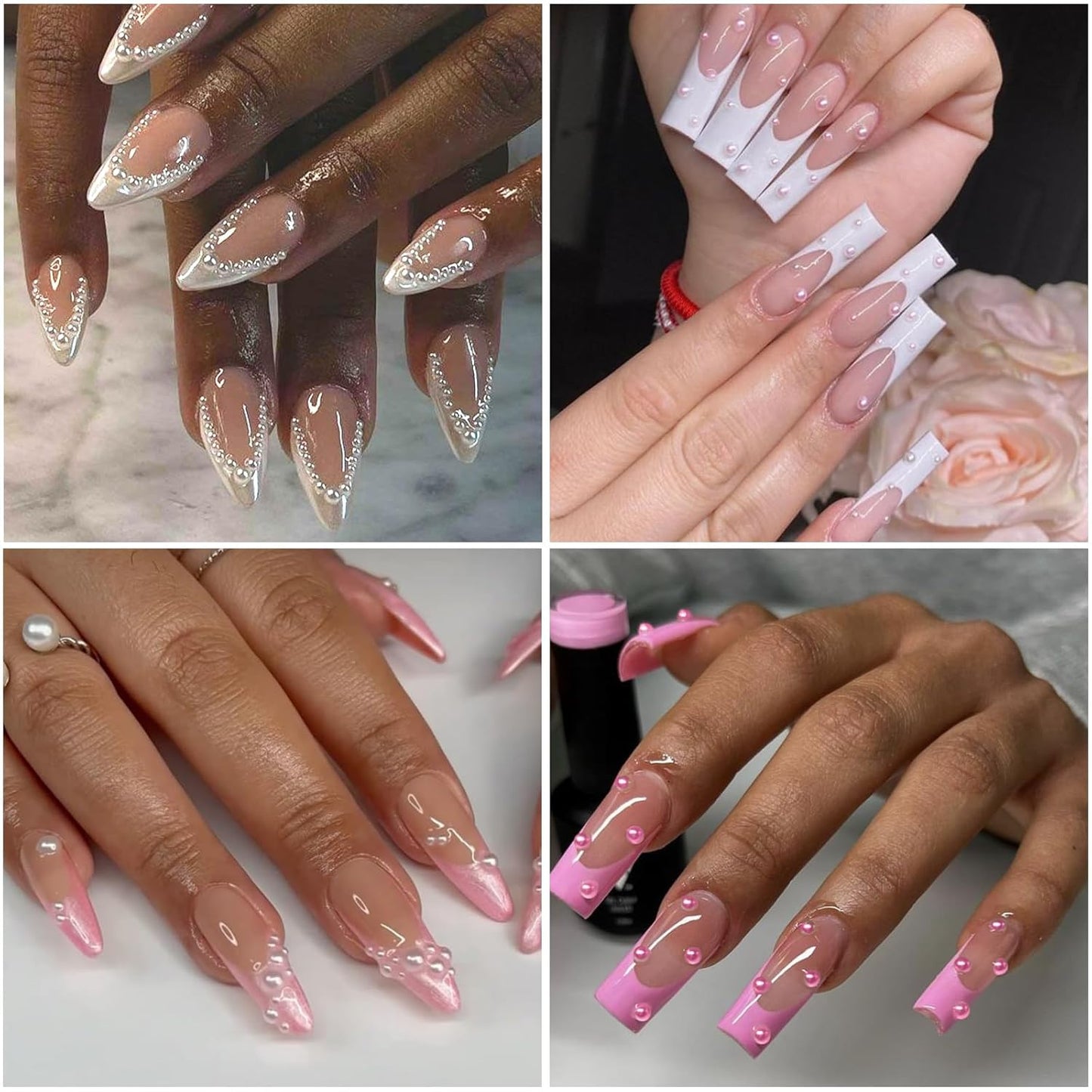 Nail Art Pearls with Glue Gel Flatback Pink Red 4 Colors Nail Charms Pearls Mixed Size 0.03-0.18in Nails Gems Pearl Accessories for Women Nails Design Decoration-Velvo Beauty