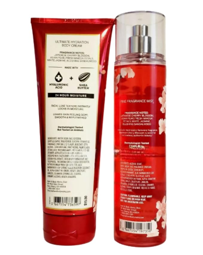 Bath & Body Works Fine Fragrance Mist & Ultra Shea Body Cream Japanese Cherry Blossom 2 Piece Set Full Size 8oz.-Velvo Beauty