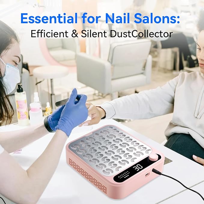 Makartt Nail Dust Collector - Professional Powerful Suction Larina Vacuum Fan Dust Cleaner with LED Display, Adjustable Speed, Reusable Filter for Acrylic Nails Polishing Manicure Salon Home Pink-Velvo Beauty