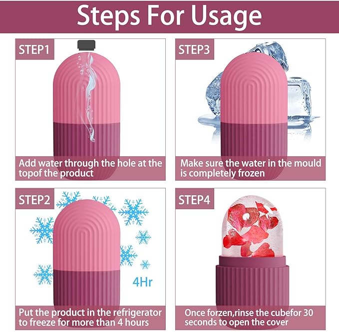 XHJRI Ice Face Roller Massager,Ice Cube Roller for Face, Eyes and Neck Naturally Conditioning and Skin Care,De-Puff Eye Bags,Reduce Migraine Pain,Reusable Massage Silicone Ice Mold (Rose)-Velvo Beauty