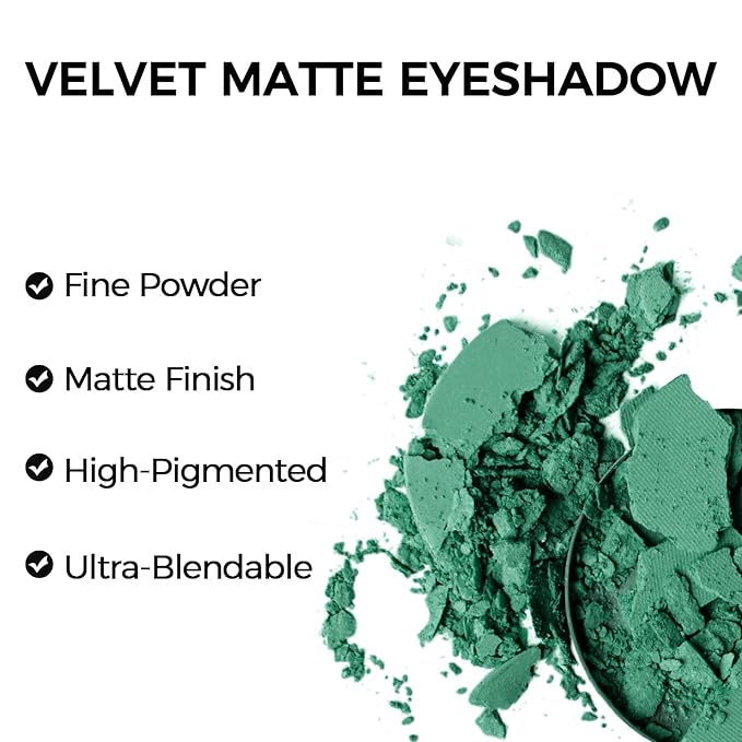 Erinde Single Green Matte Eyeshadow Palette, High Pigmented Eye Shadow Powder, Long Lasting, Ultra-Blendable, Intense Color-Velvo Beauty